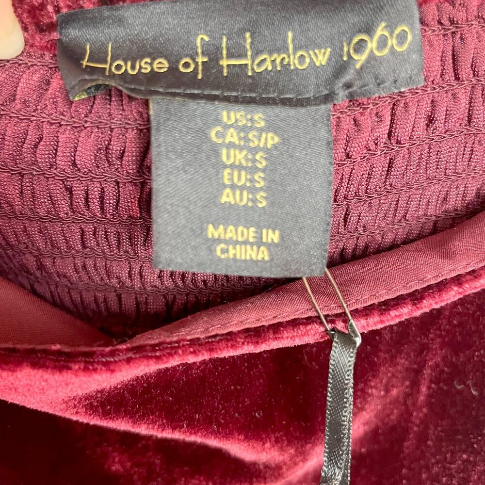 House of Harlow X Revolve NWT Velvet Mini Dress Small Burgundy Bow Coquette - Picture 6 of 10